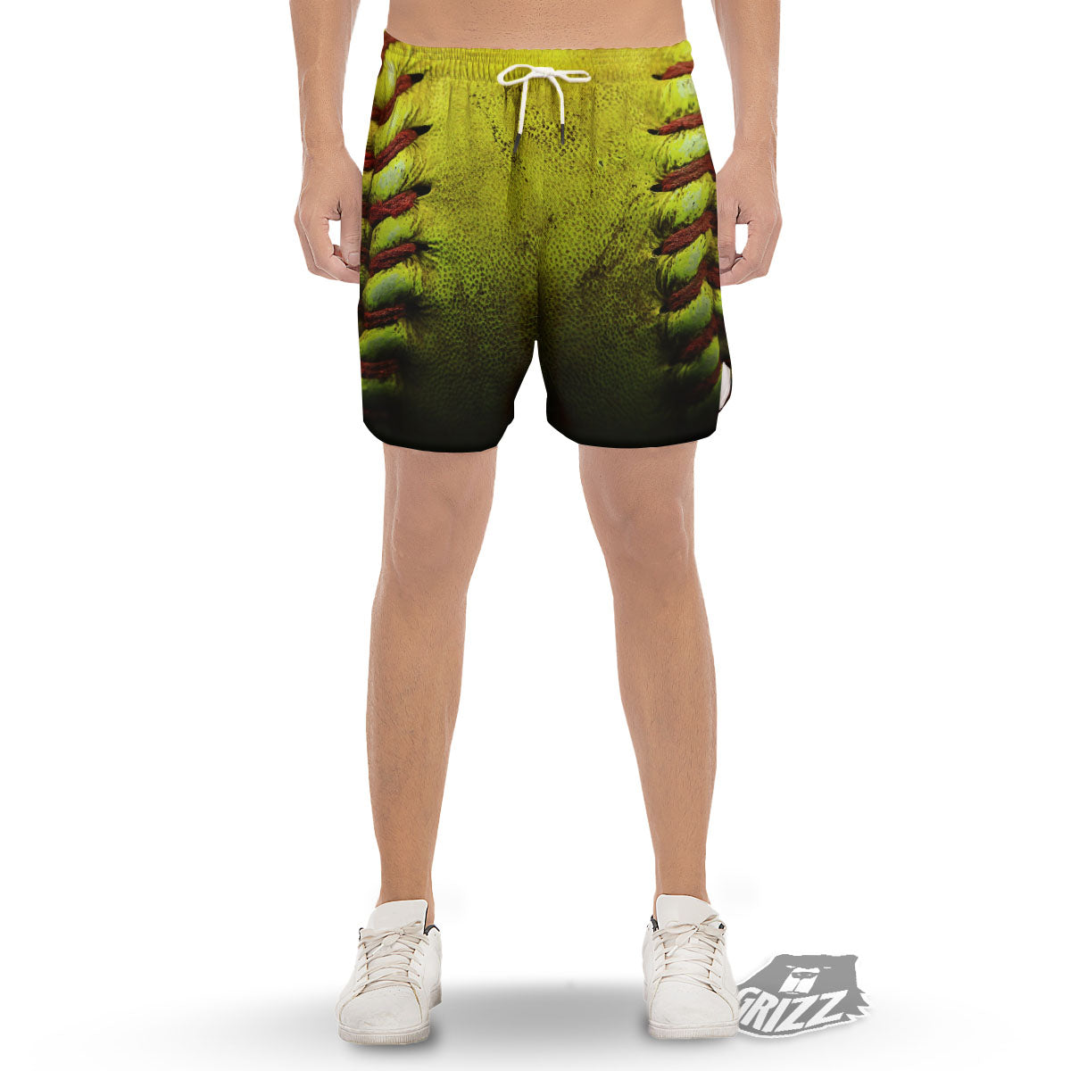 Texture Softball Ball Print Men's Gym Shorts-grizzshop