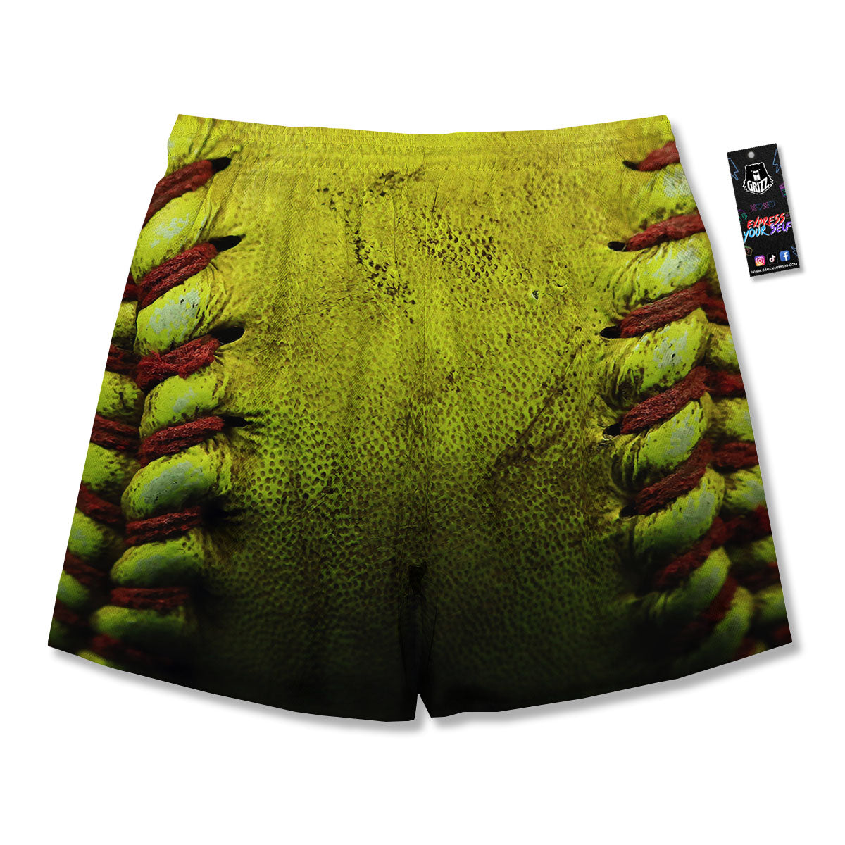 Texture Softball Ball Print Men's Running Shorts-grizzshop