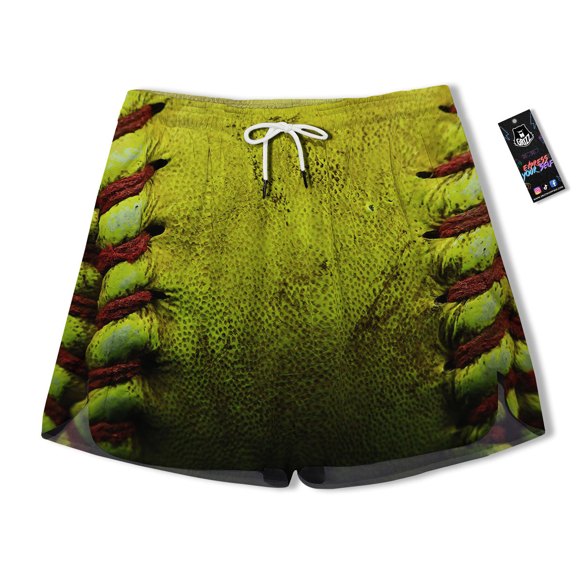 Texture Softball Ball Print Men's Running Shorts-grizzshop