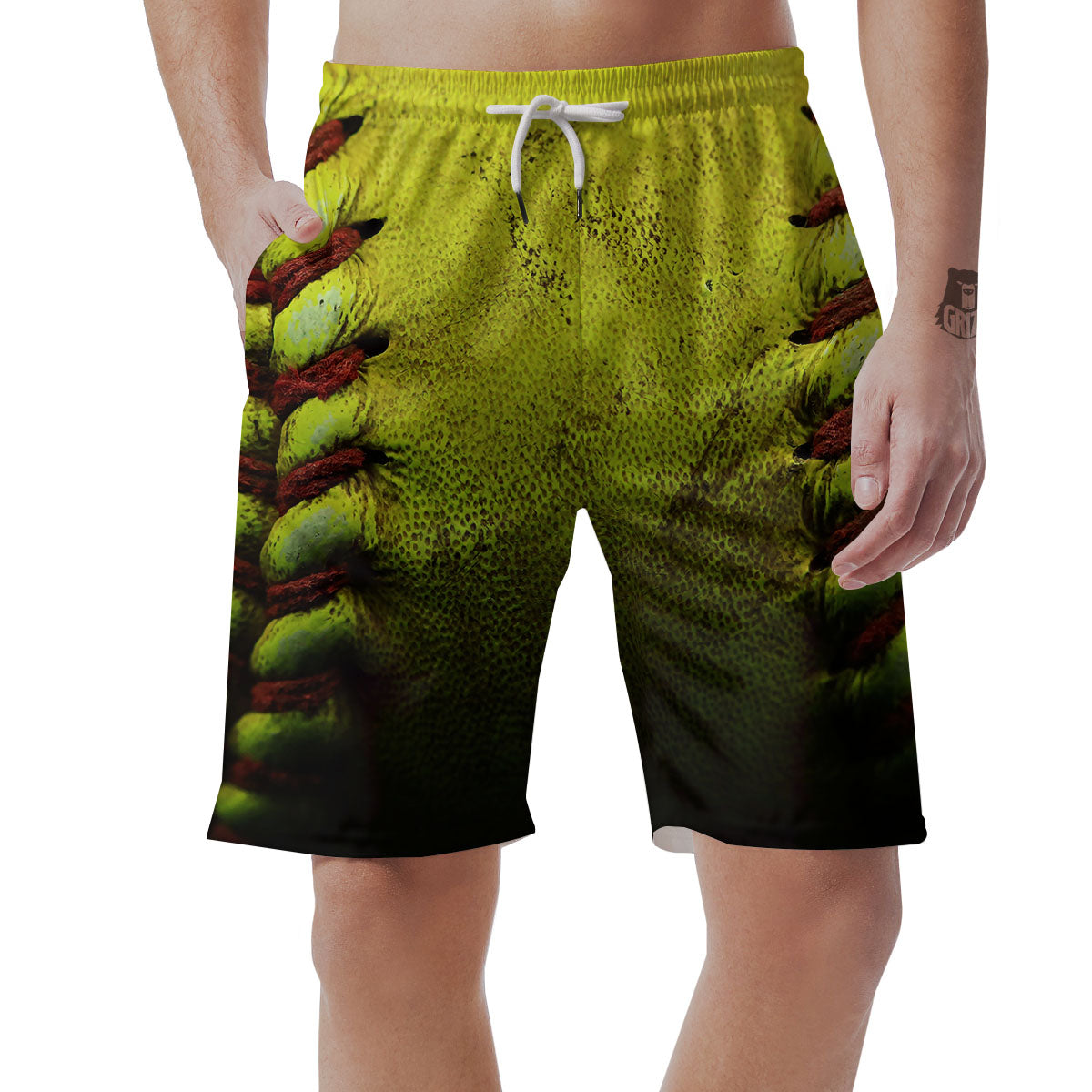 Texture Softball Ball Print Men's Shorts-grizzshop
