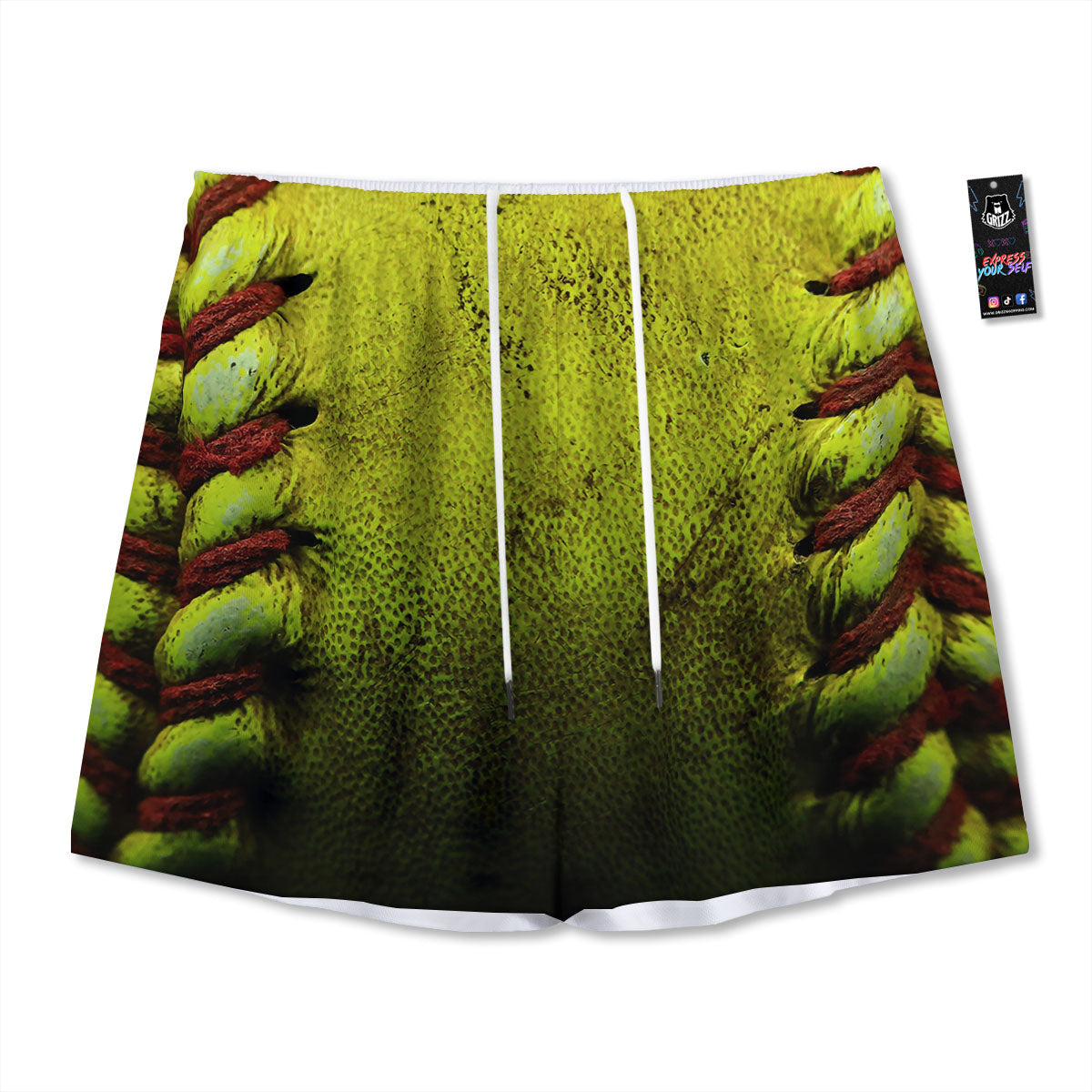 Texture Softball Ball Print Mesh Shorts