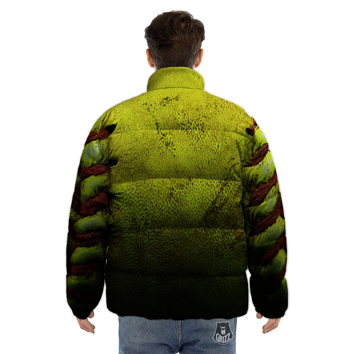Texture Softball Ball Print Puffer Jacket-grizzshop