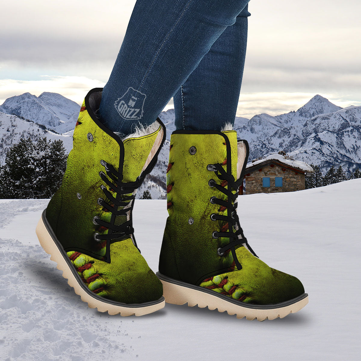 Texture Softball Ball Print Snow Boots-grizzshop