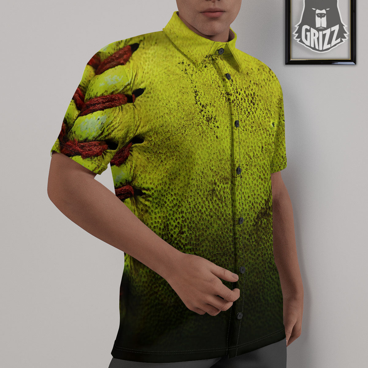 Texture Softball Ball Print Untucked Shirts-grizzshop