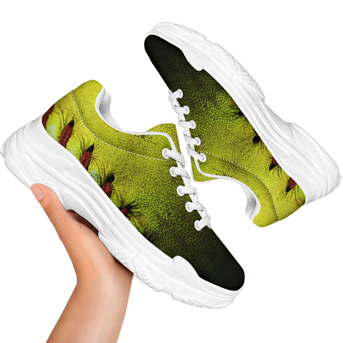 Texture Softball Ball Print White Chunky Shoes-grizzshop