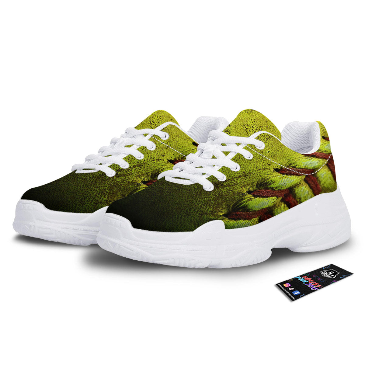 Texture Softball Ball Print White Chunky Shoes-grizzshop
