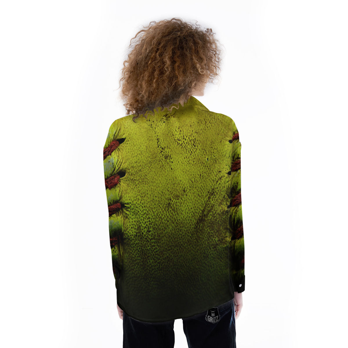 Texture Softball Ball Print Women's Long Sleeve Shirts-grizzshop