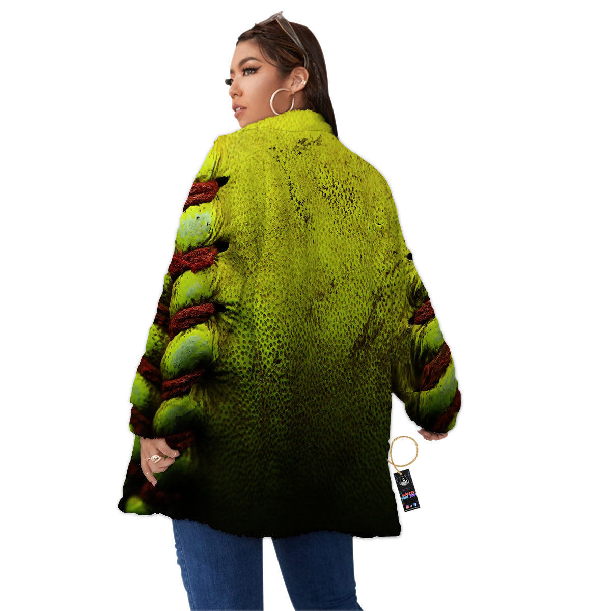 Texture Softball Ball Print Women's Sherpa Jacket-grizzshop