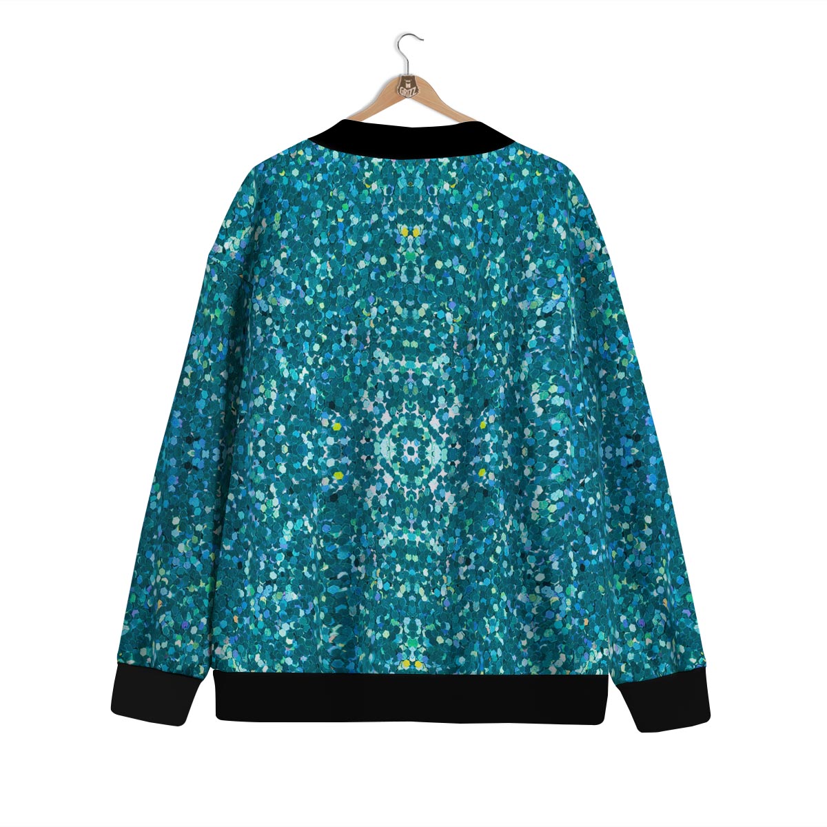 Texture Teal Glitter Print Pattern Cardigan-grizzshop