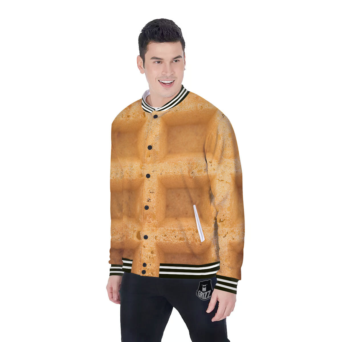 Texture Waffle Print Baseball Jacket-grizzshop