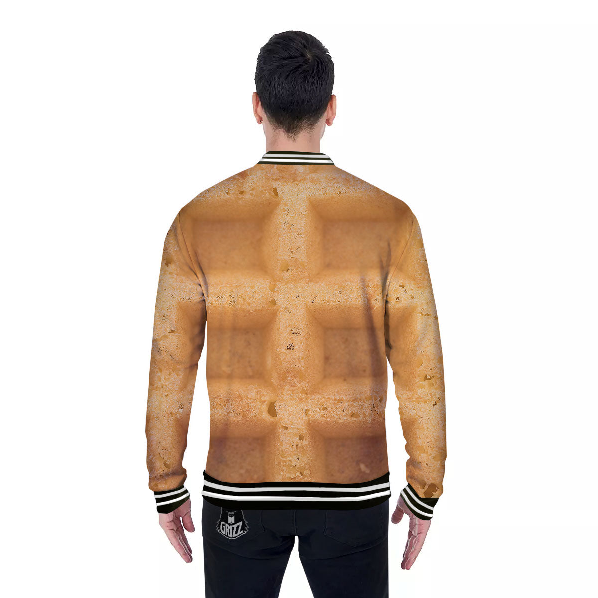 Texture Waffle Print Baseball Jacket-grizzshop