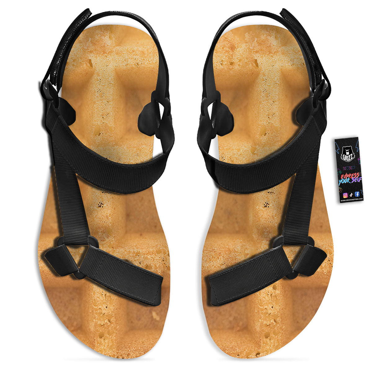 Texture Waffle Print Black Open Toe Sandals-grizzshop