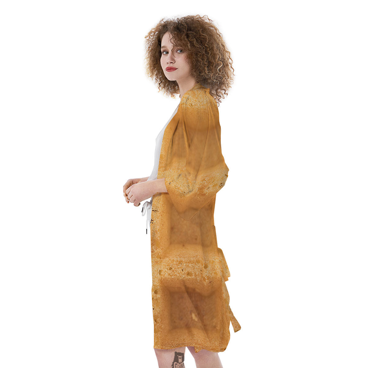 Texture Waffle Print Kimono-grizzshop