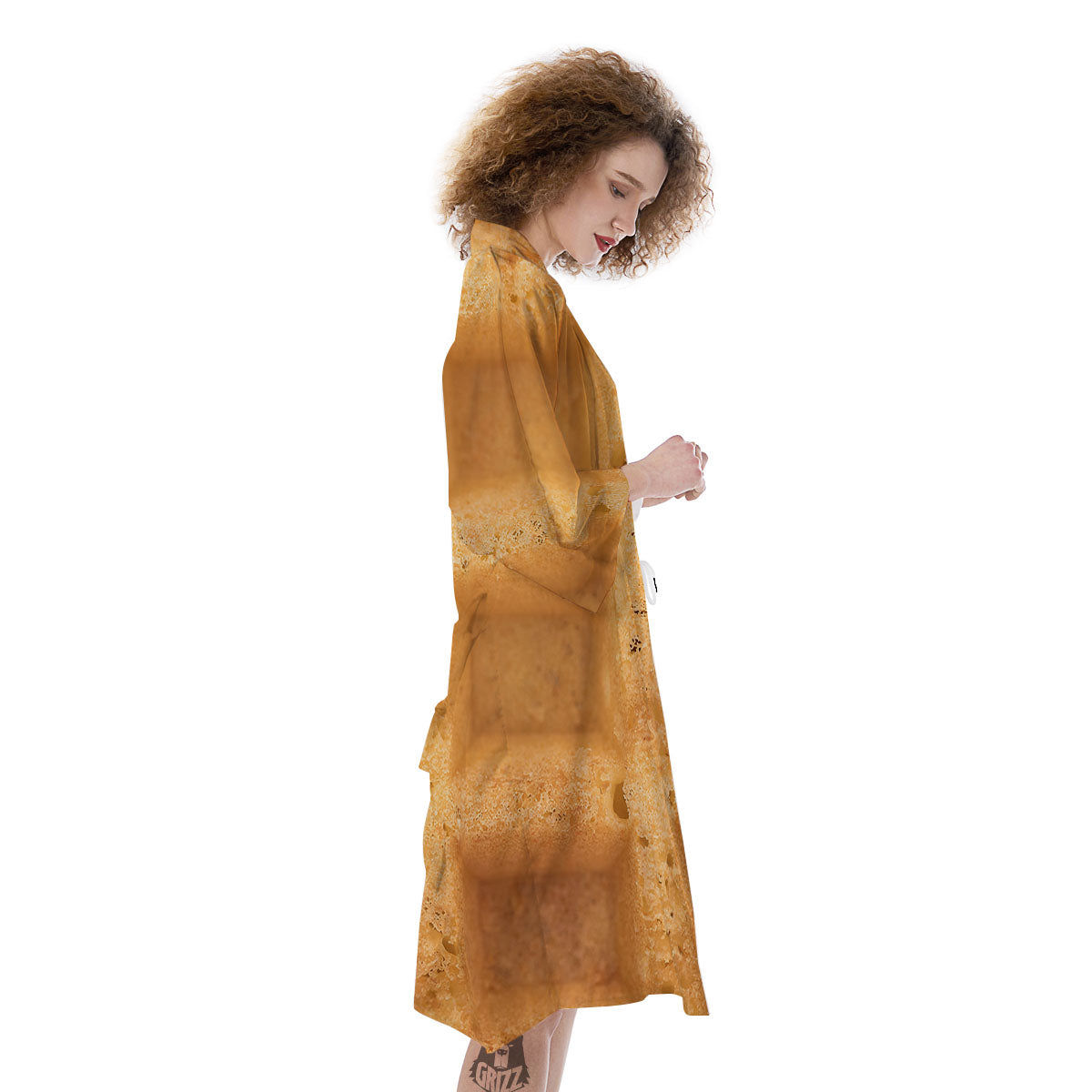 Texture Waffle Print Kimono-grizzshop