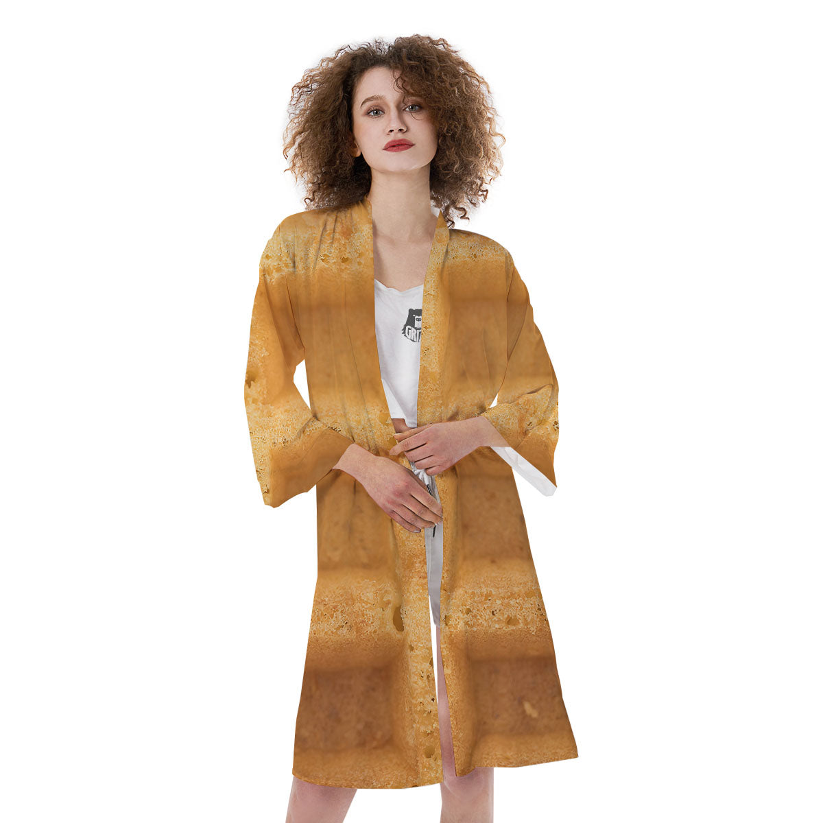Texture Waffle Print Kimono-grizzshop