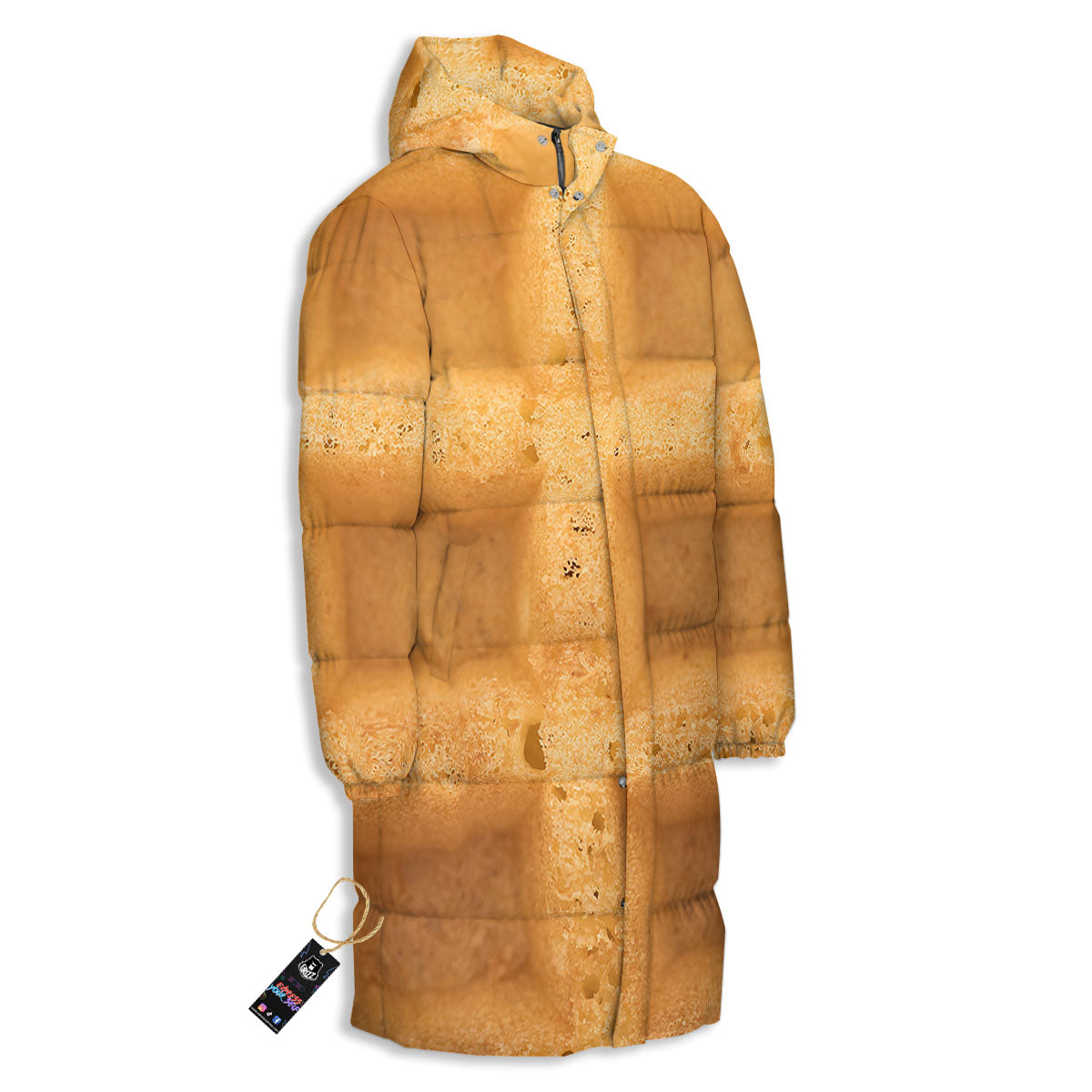 Texture Waffle Print Long Down Jacket-grizzshop