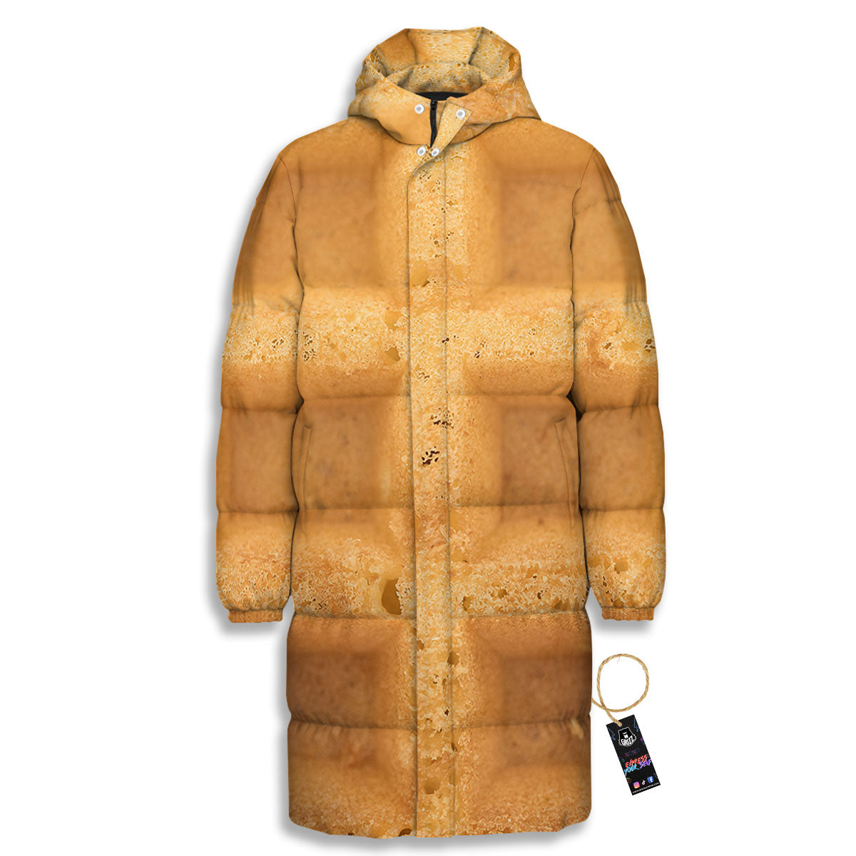 Texture Waffle Print Long Down Jacket-grizzshop