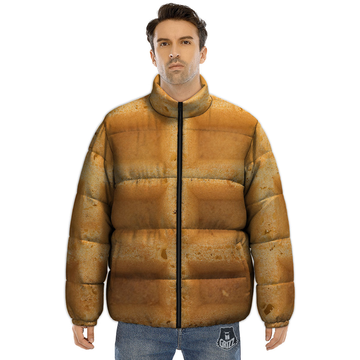 Texture Waffle Print Puffer Jacket-grizzshop