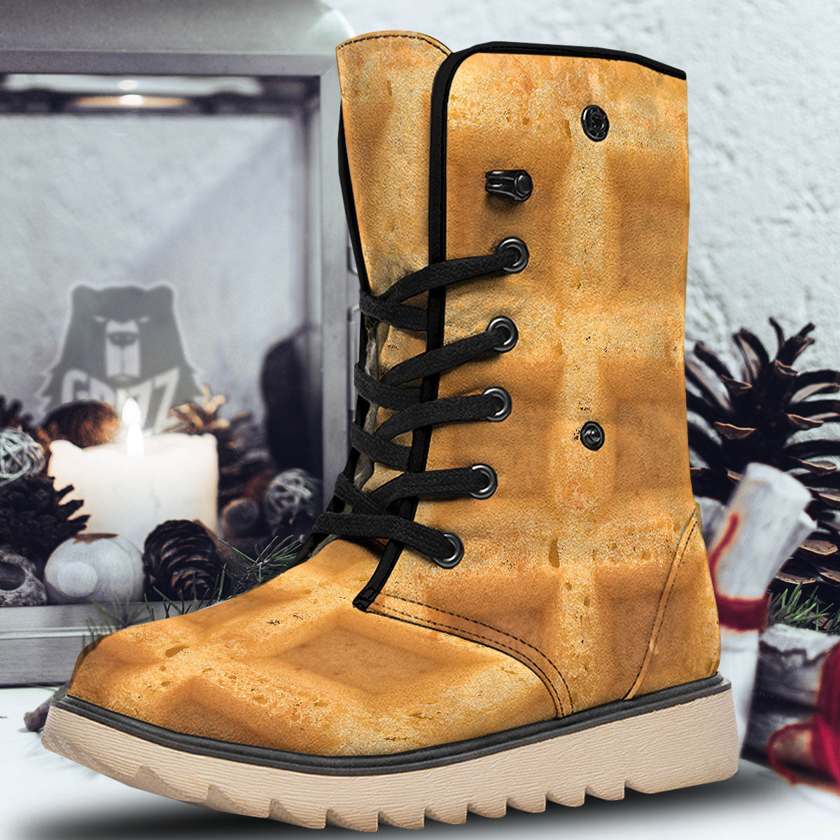 Texture Waffle Print Snow Boots-grizzshop