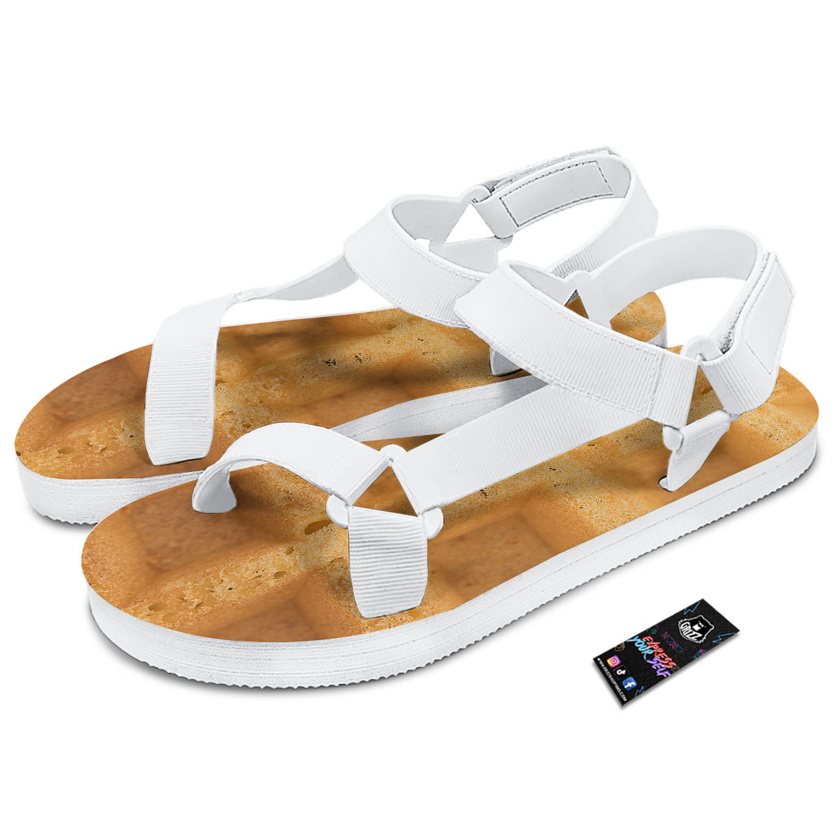 Texture Waffle Print White Open Toe Sandals-grizzshop