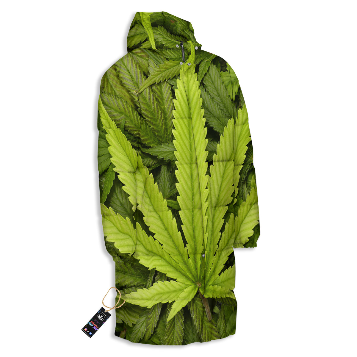 Texture Cannabis Print Long Down Jacket