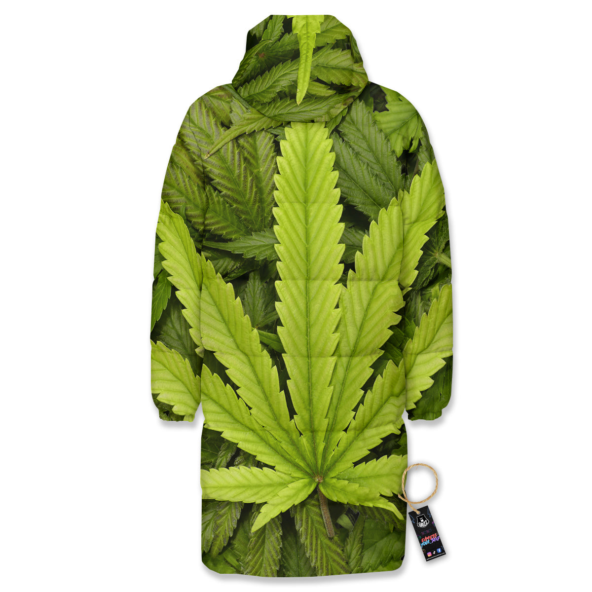 Texture Cannabis Print Long Down Jacket