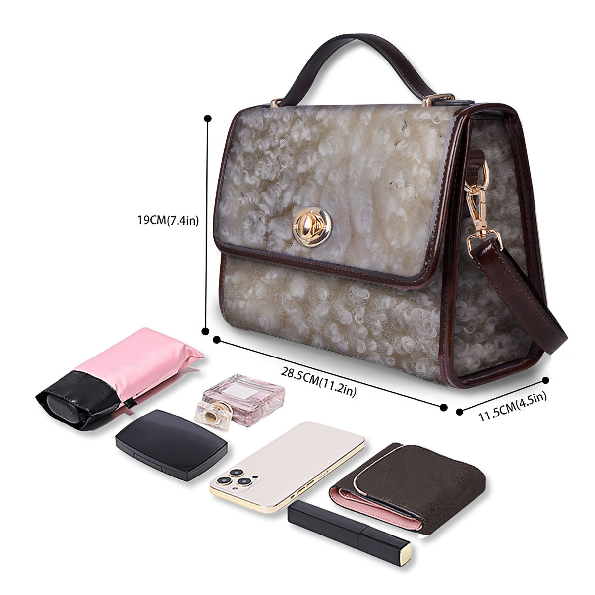 Texture Fur Sheep Print Women's Satchel Bag
