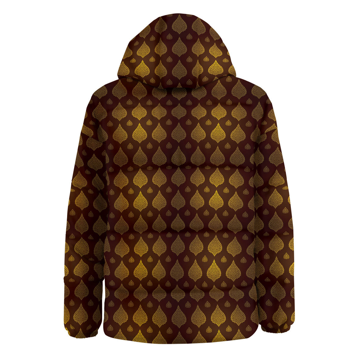 Thai Art Brown And Gold Print Pattern Down Jacket-grizzshop