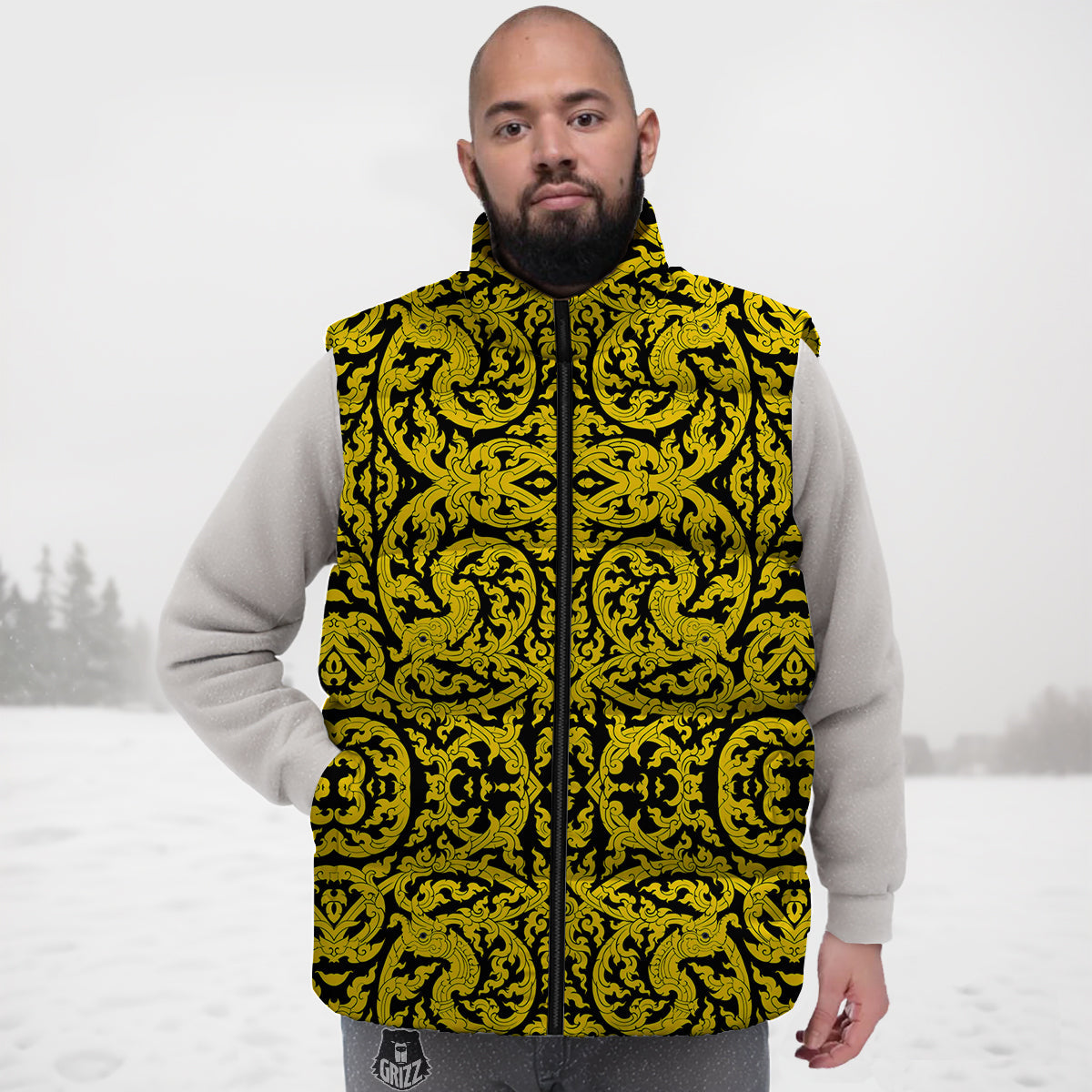Thai Art Old Style Print Pattern Down Vest-grizzshop