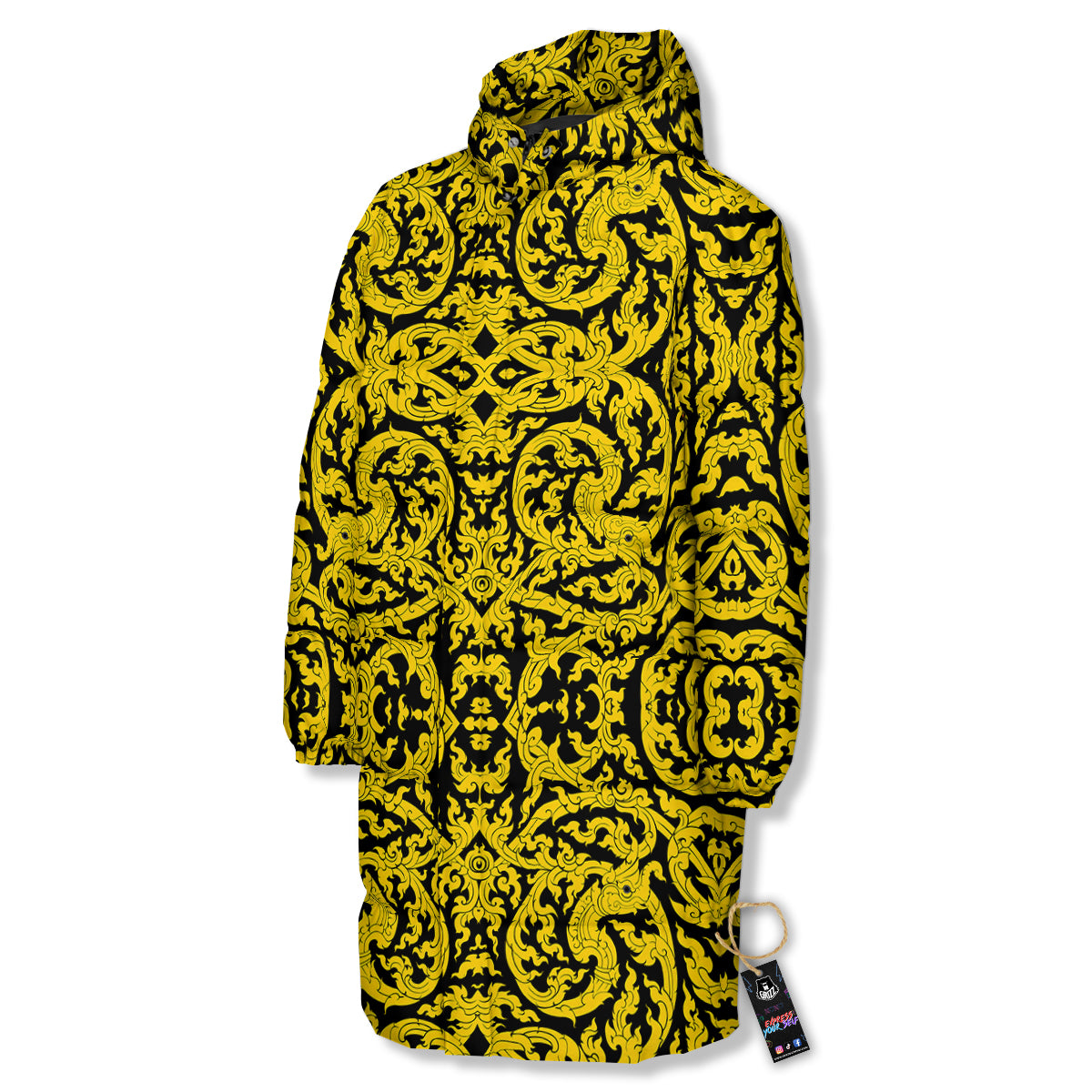 Thai Art Old Style Print Pattern Long Down Jacket-grizzshop