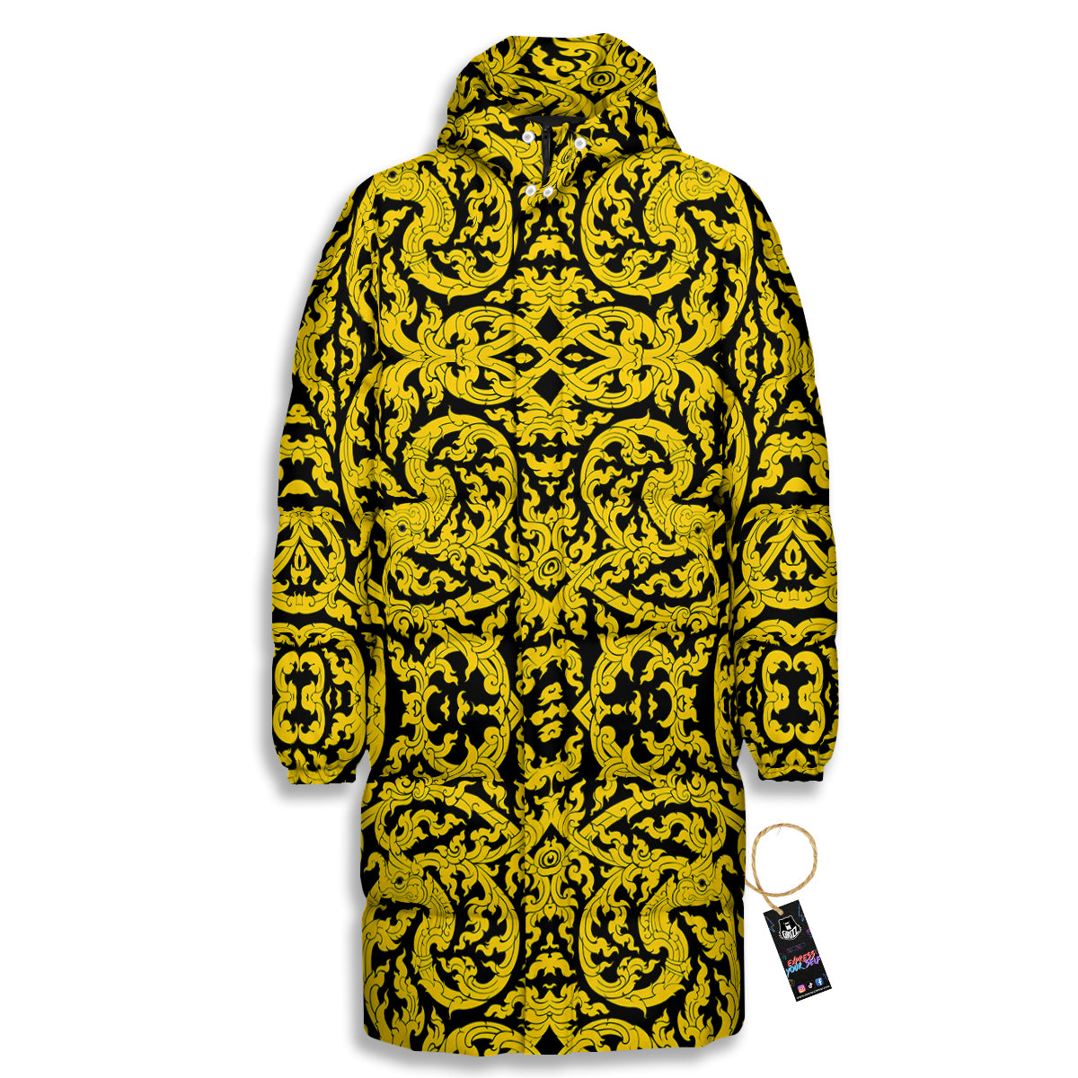 Thai Art Old Style Print Pattern Long Down Jacket-grizzshop