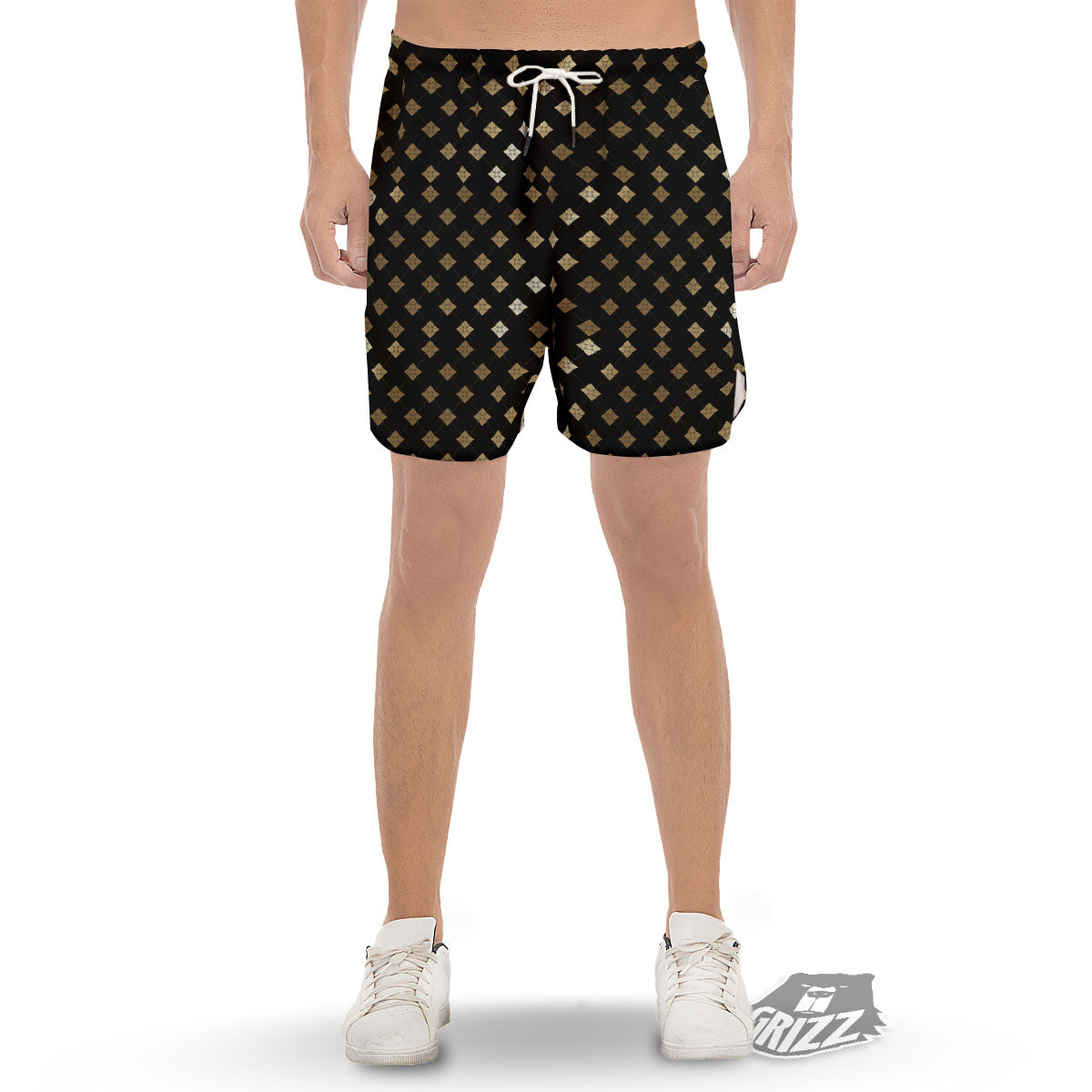 Thai Black And Gold Print Pattern Men's Gym Shorts-grizzshop