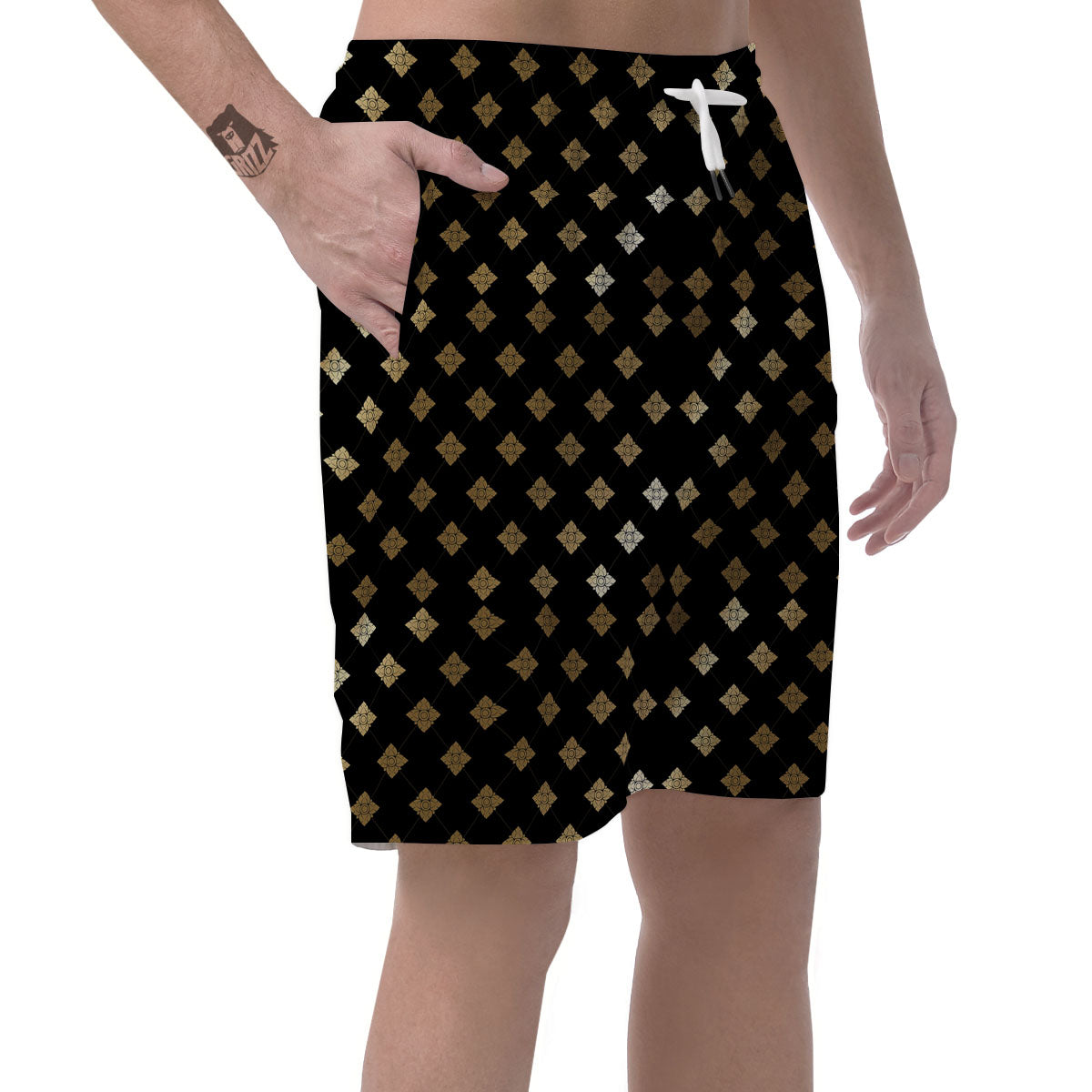 Thai Black And Gold Print Pattern Men's Shorts-grizzshop