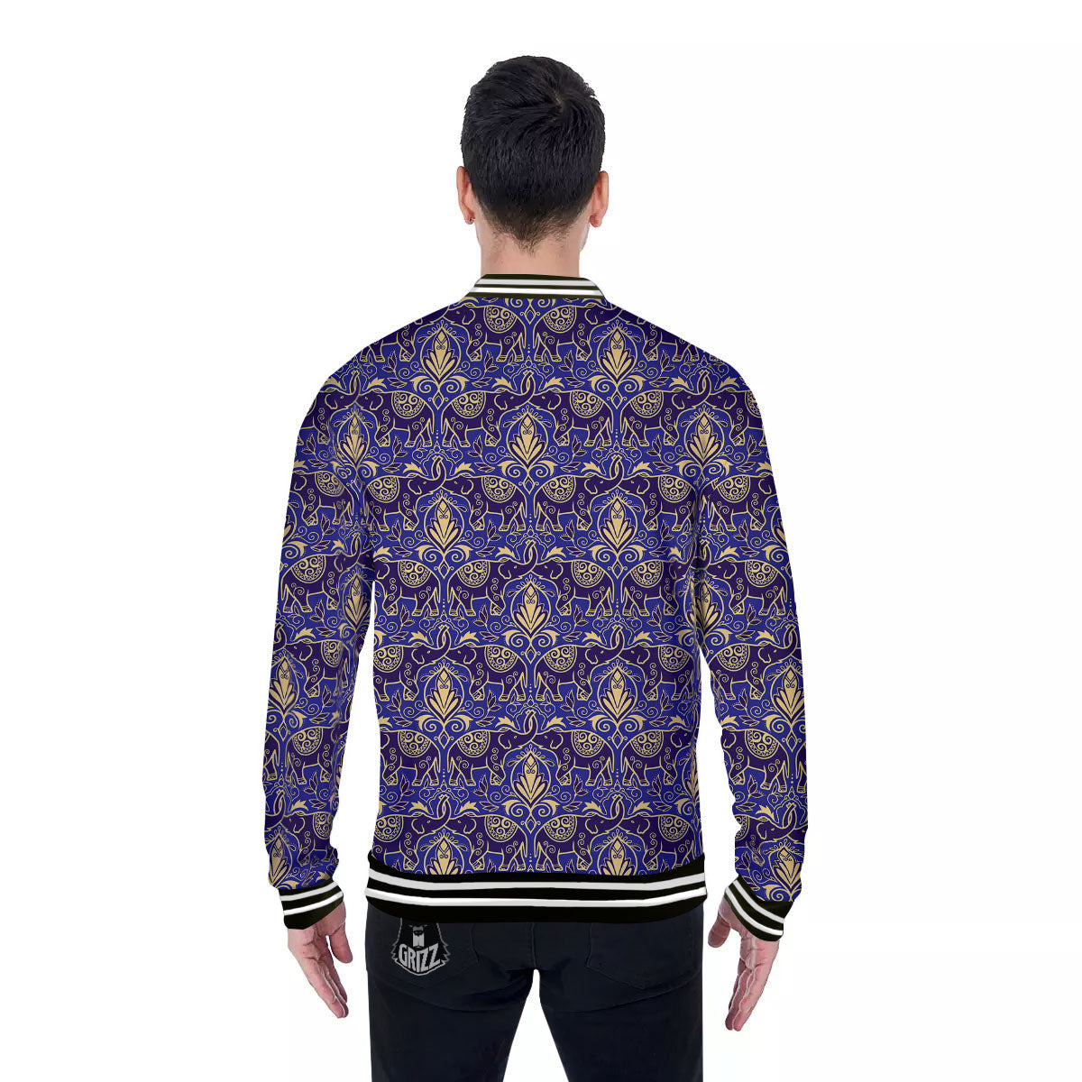 Thai Ethnic Elephant Print Pattern Baseball Jacket-grizzshop