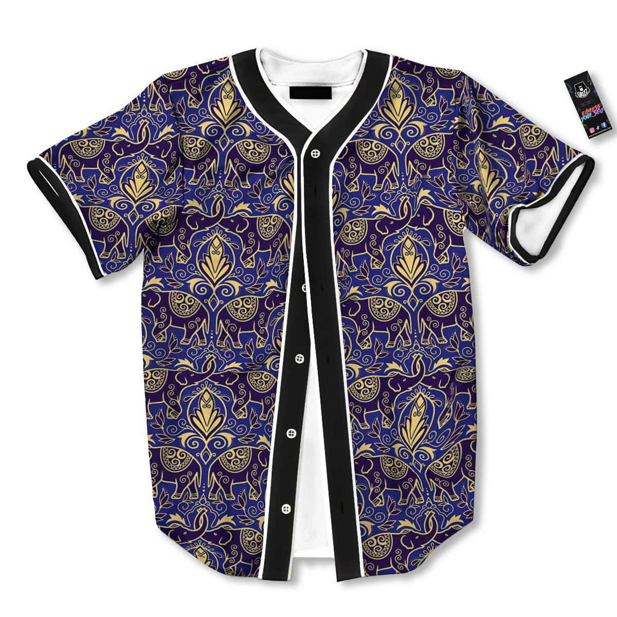 Thai Ethnic Elephant Print Pattern Baseball Jersey-grizzshop