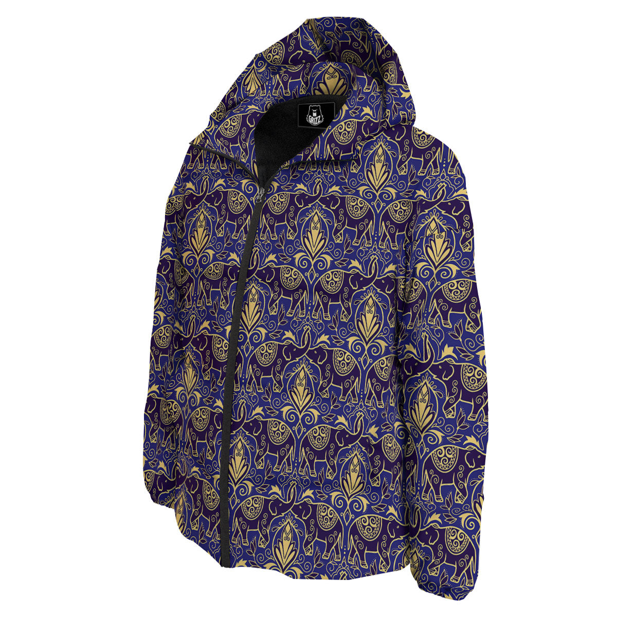 Thai Ethnic Elephant Print Pattern Down Jacket-grizzshop