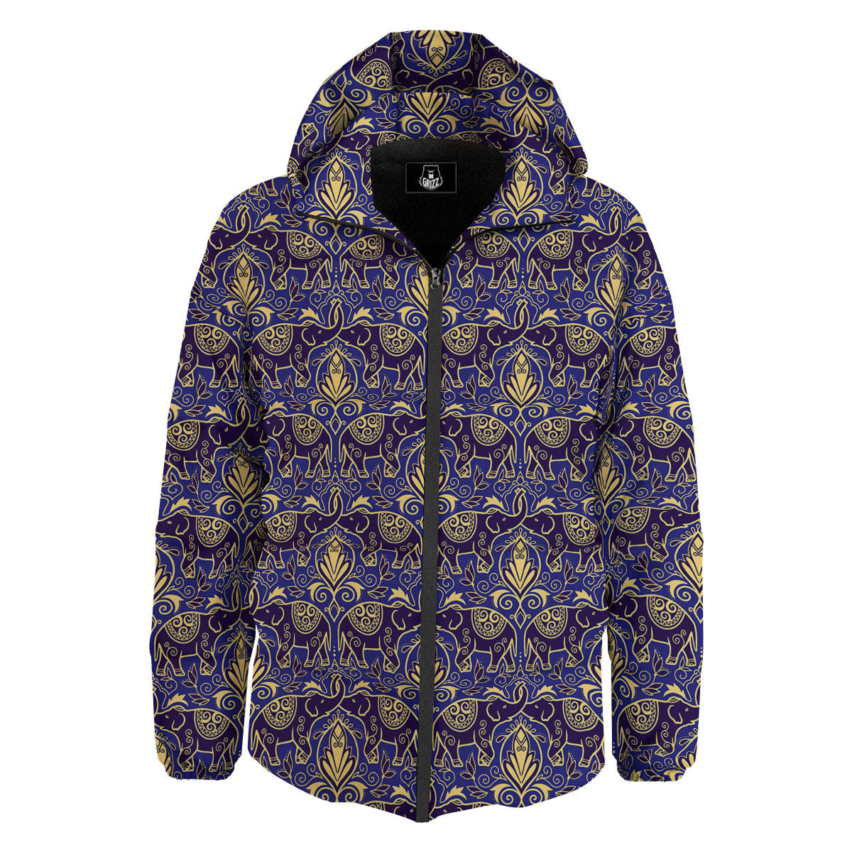 Thai Ethnic Elephant Print Pattern Down Jacket-grizzshop