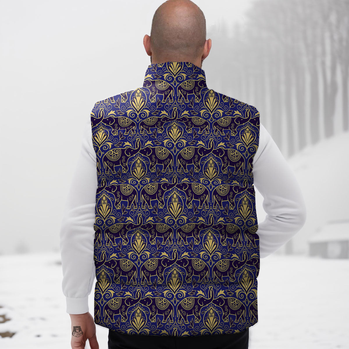 Thai Ethnic Elephant Print Pattern Down Vest