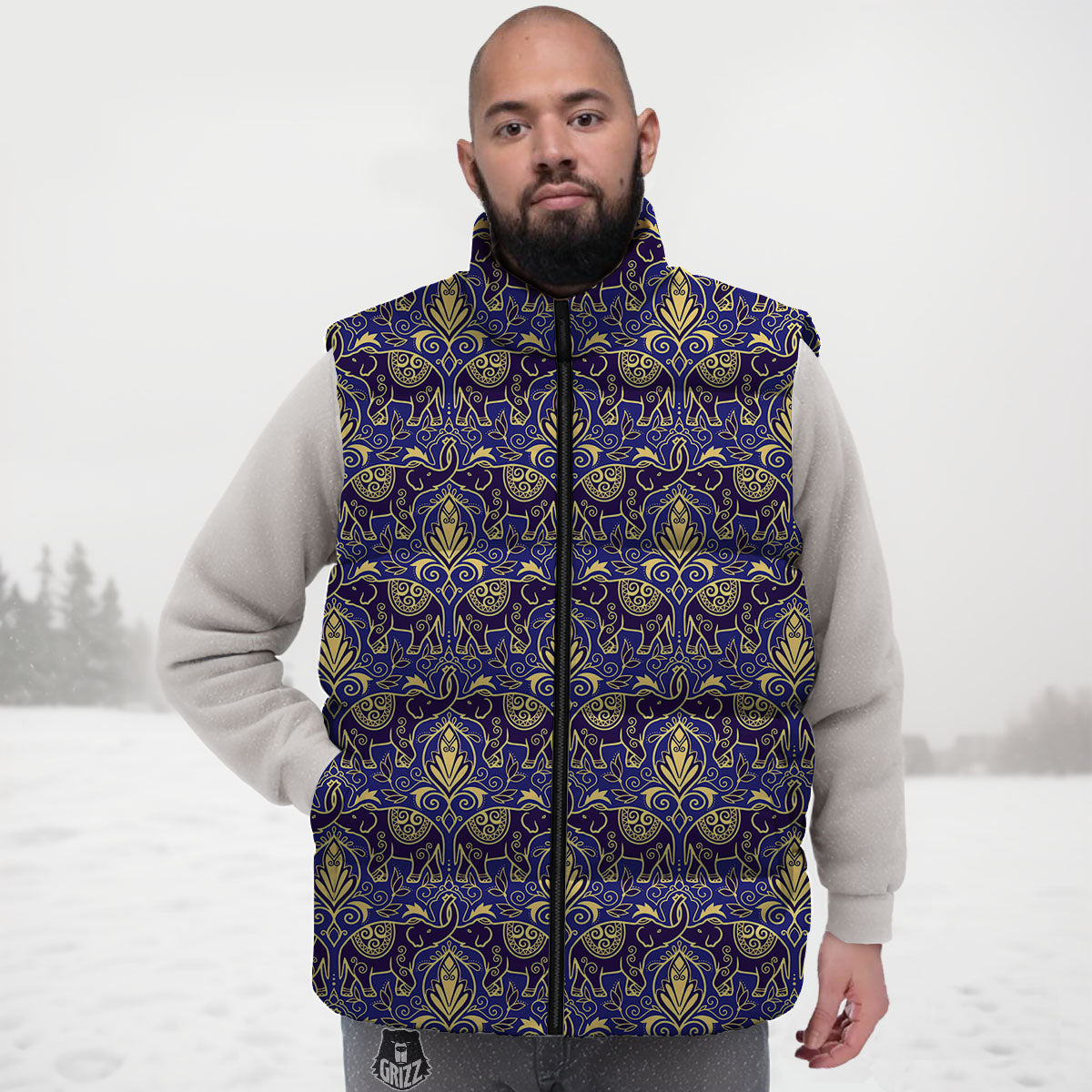 Thai Ethnic Elephant Print Pattern Down Vest