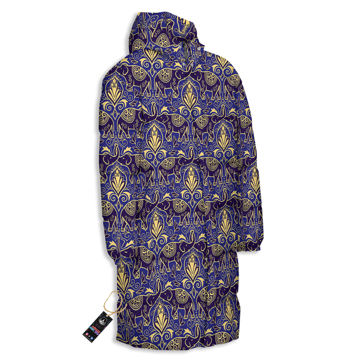 Thai Ethnic Elephant Print Pattern Long Down Jacket-grizzshop