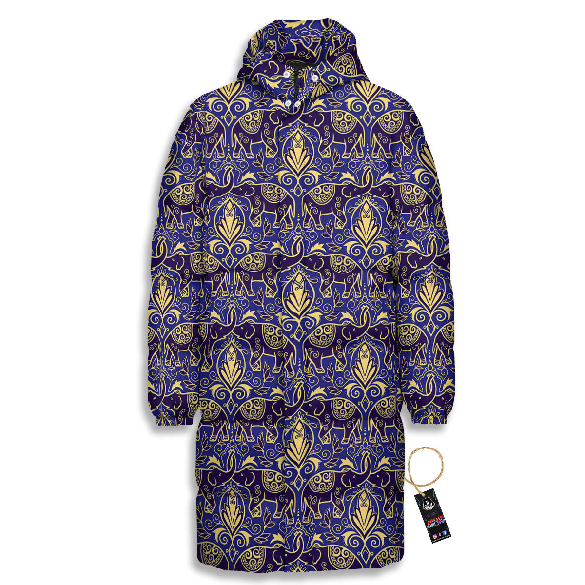 Thai Ethnic Elephant Print Pattern Long Down Jacket-grizzshop