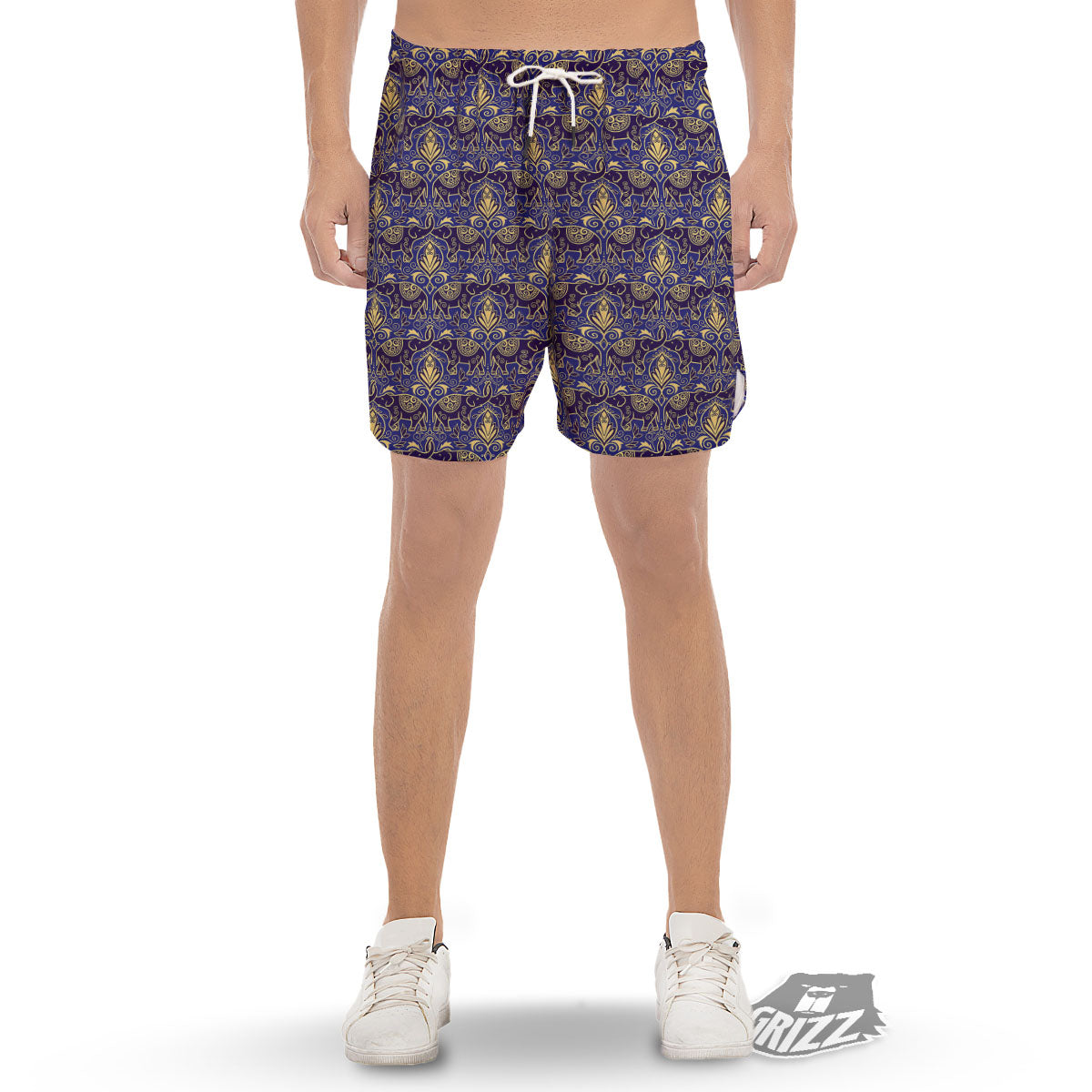 Thai Ethnic Elephant Print Pattern Men's Gym Shorts-grizzshop