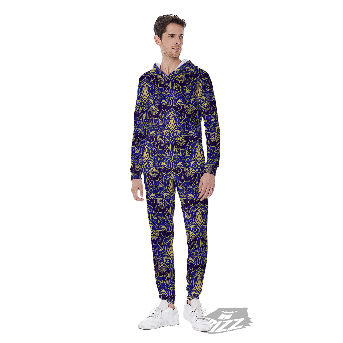Thai Ethnic Elephant Print Pattern Men's Jumpsuit-grizzshop