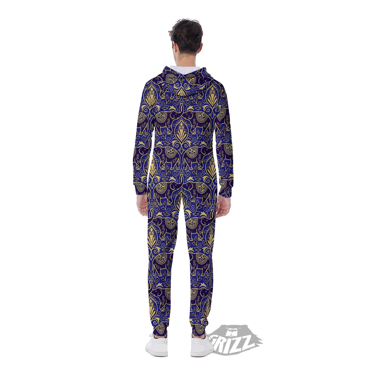 Thai Ethnic Elephant Print Pattern Men's Jumpsuit-grizzshop