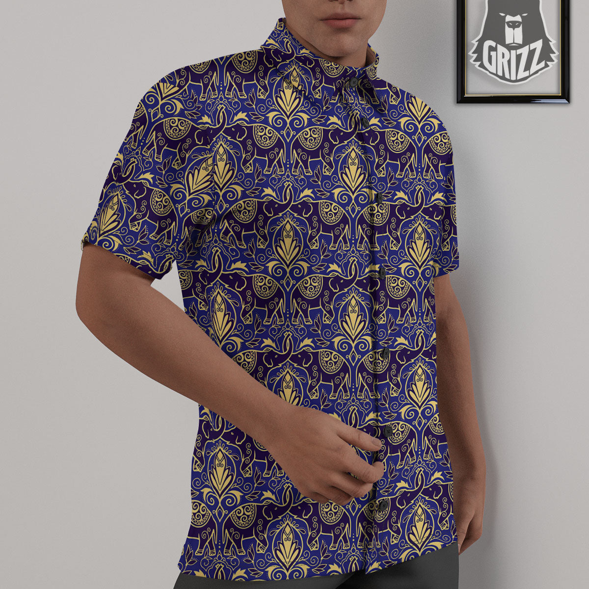 Thai Ethnic Elephant Print Pattern Untucked Shirts-grizzshop