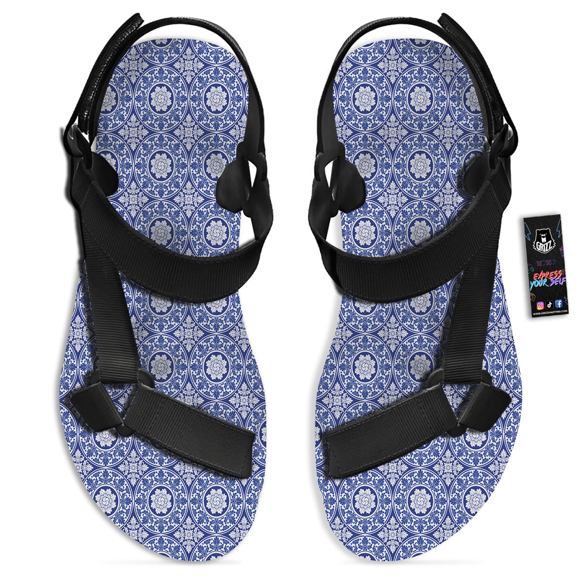 Thai Ethnic Print Pattern Black Open Toe Sandals-grizzshop