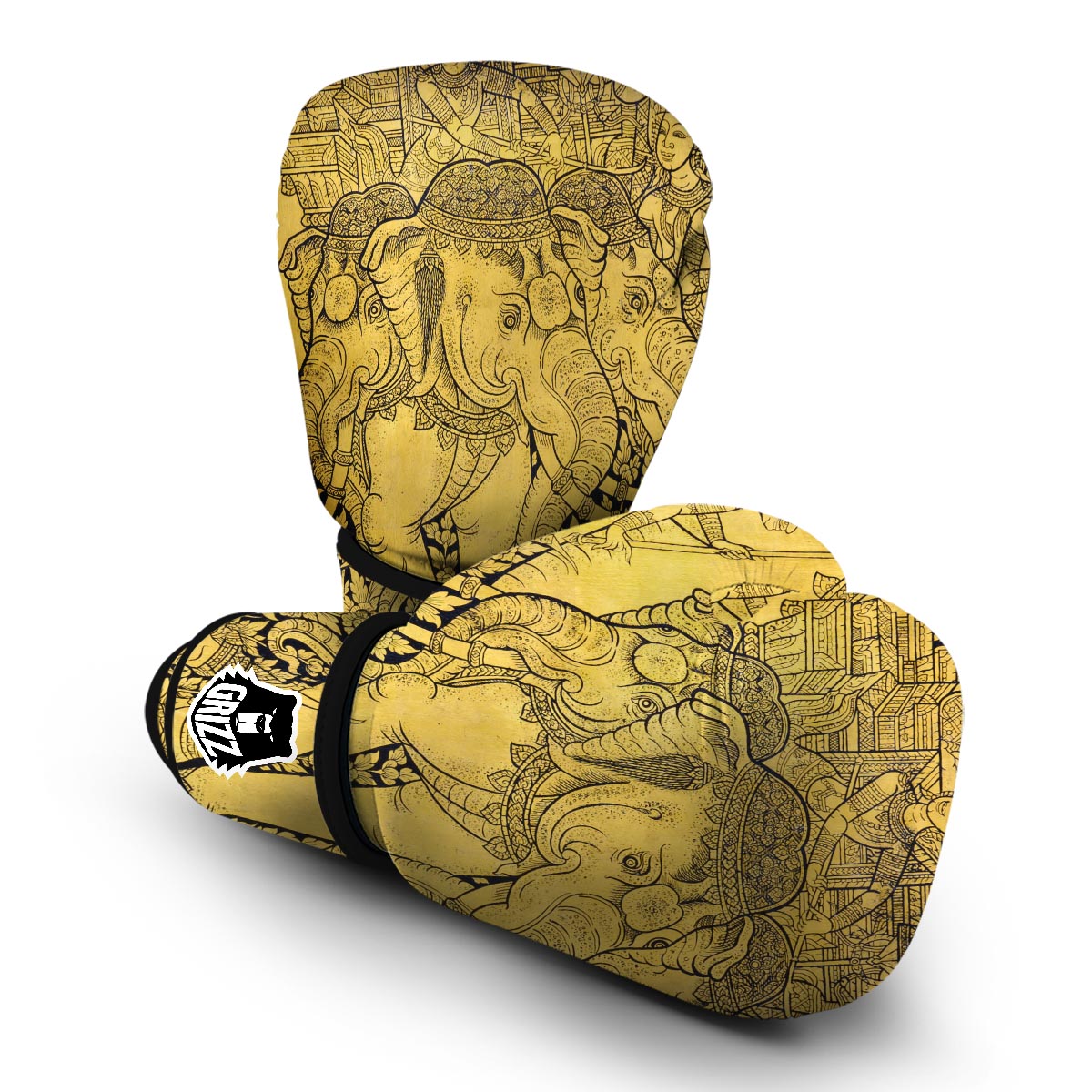 Thai Golden Elephant Print Boxing Gloves-grizzshop