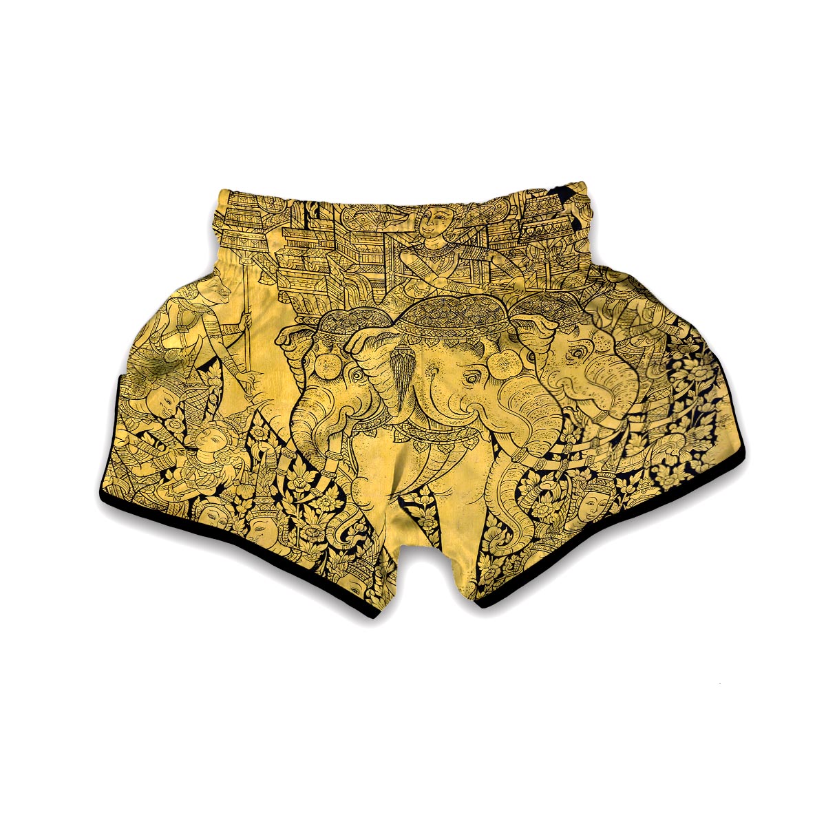 Thai Golden Elephant Print Muay Thai Boxing Shorts-grizzshop