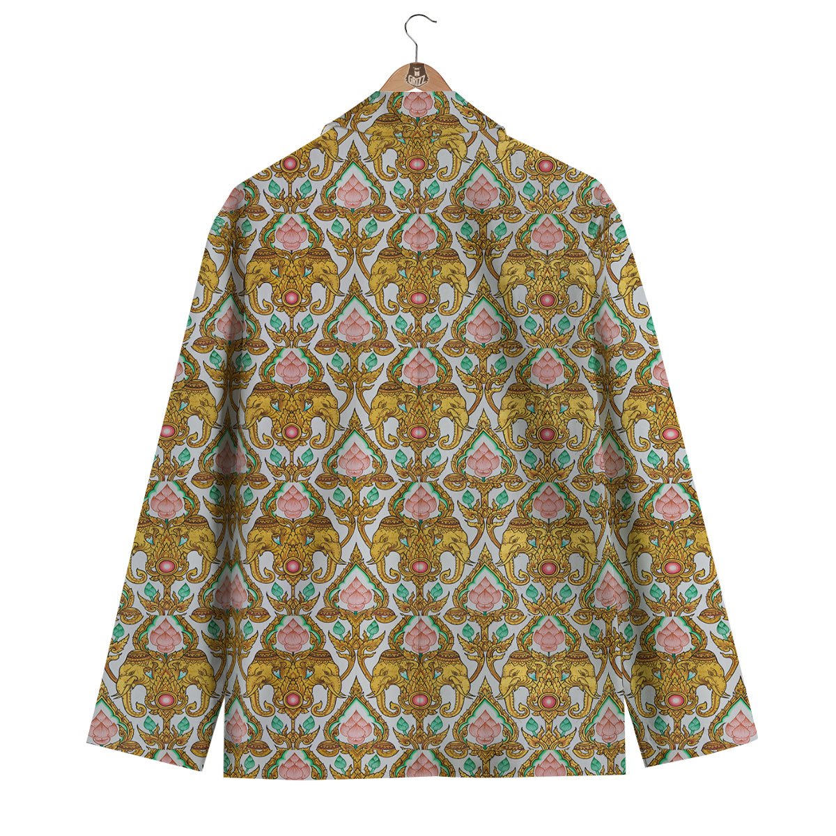 Thai Lotus Elephant Print Men's Blazer-grizzshop