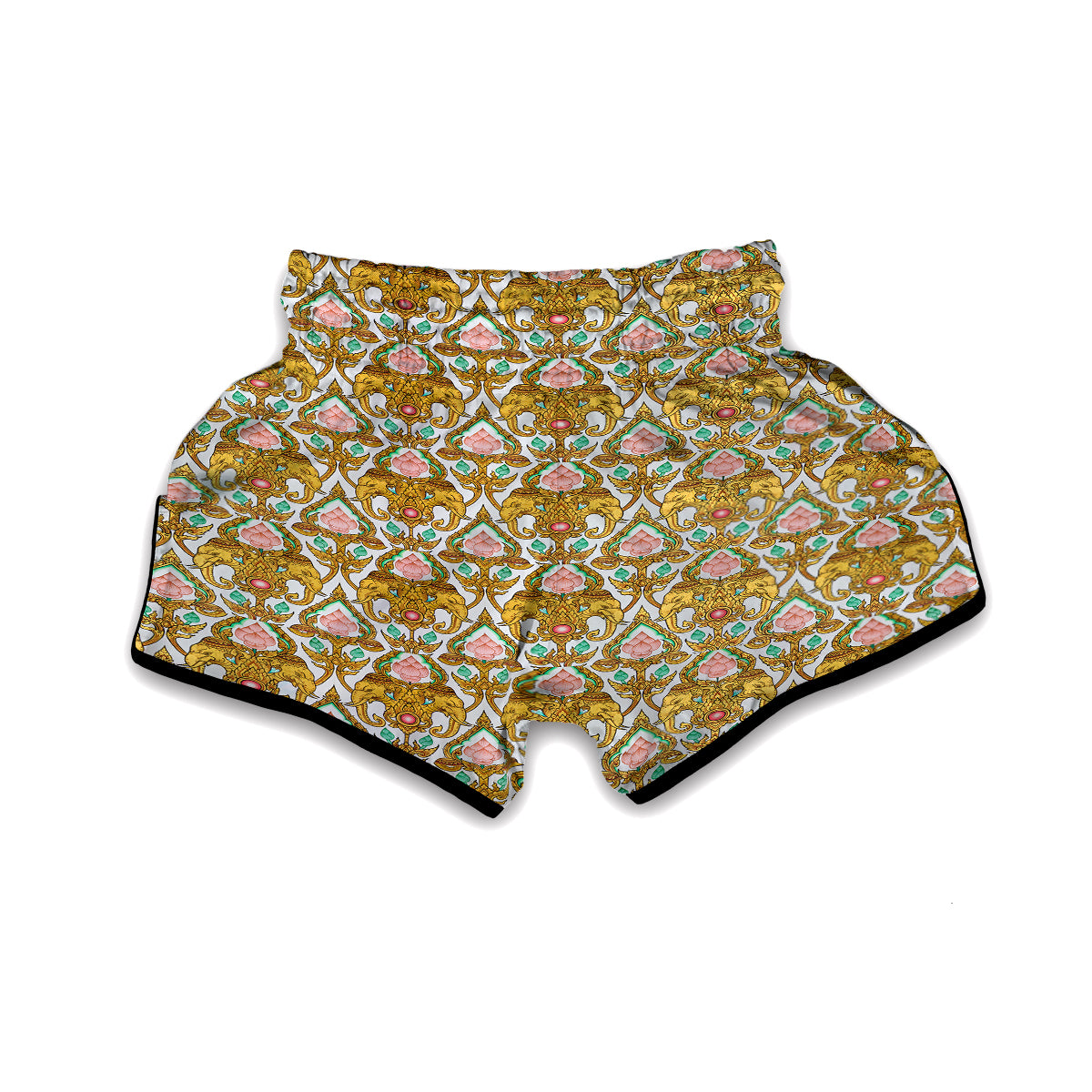 Thai Lotus Elephant Print Muay Thai Boxing Shorts-grizzshop